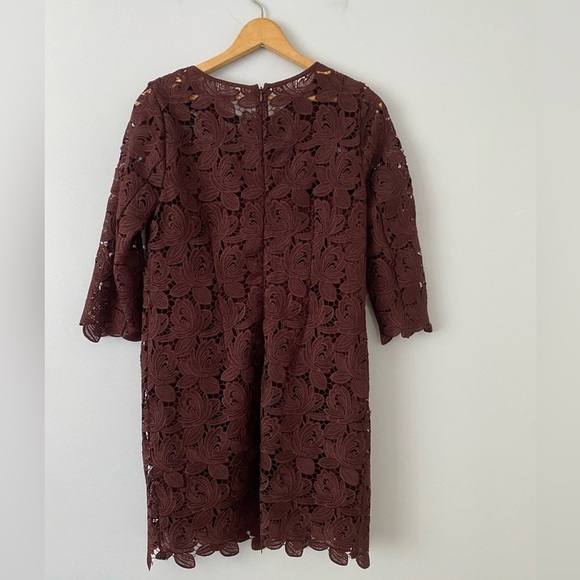 LOFT Women's Sz 2 Wine Burgundy Lace Shift Dress Cocktail Party 3/4 Sleeve - Picture 2 of 9